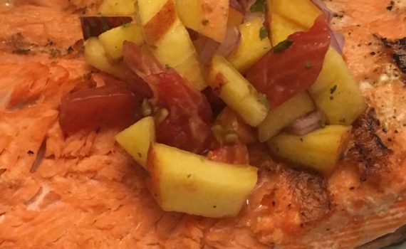Grilled a delicious salmon and topped it with a peach salsa. It was so good. Even the kids ate it up. My oldest commented on how easily it came off the skin.